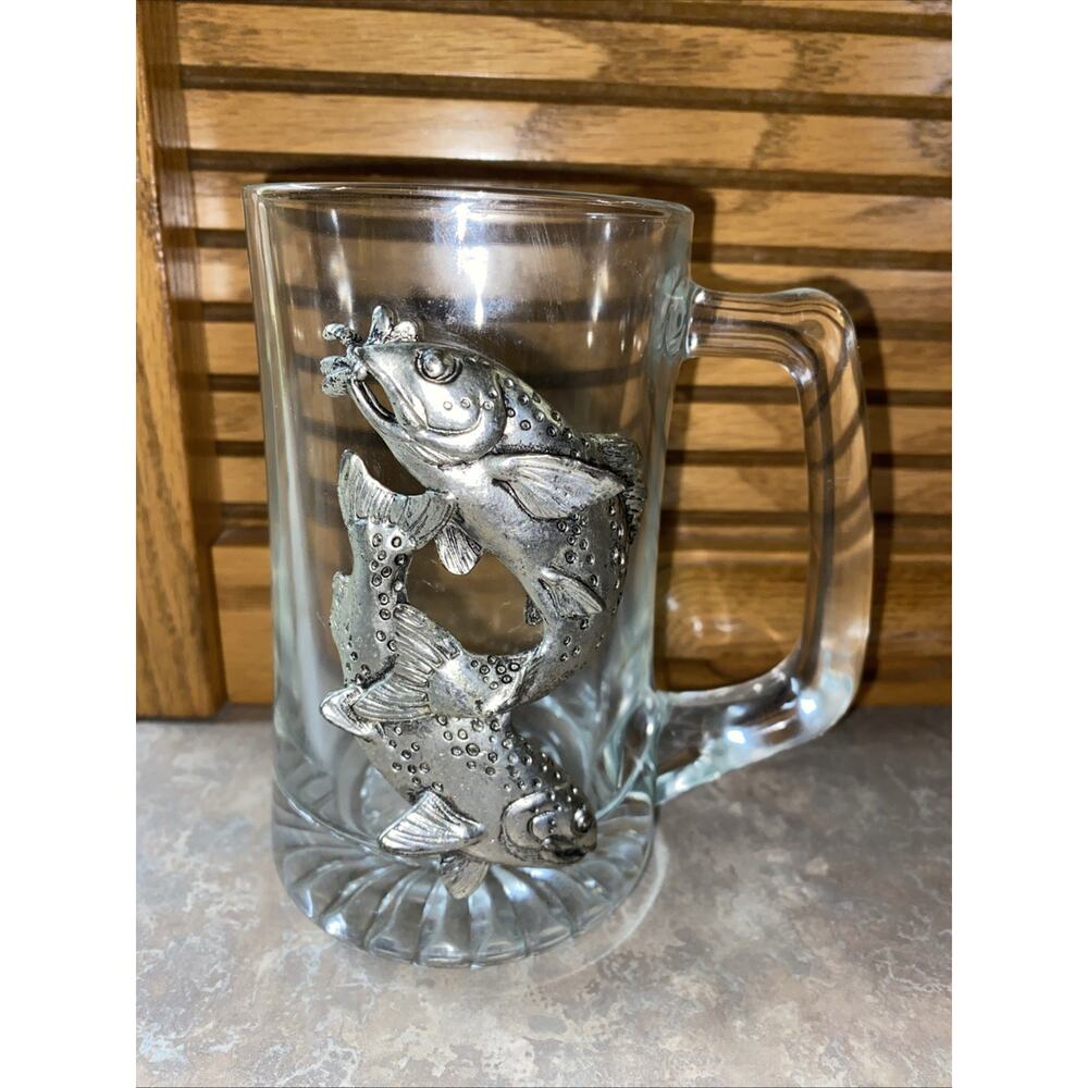 Rare Arthur Court Fish Beer Mug Silver Aluminum Trout Bass Stein